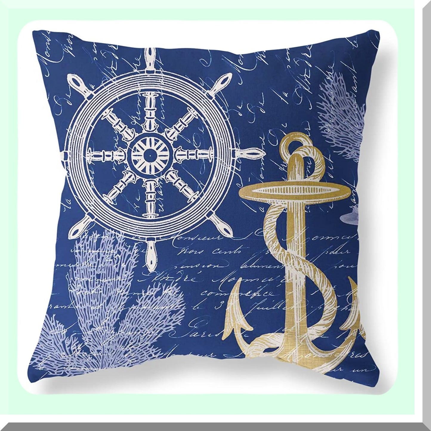 Ocean Breeze Anchor Pillow Covers - Set of 4 Navy Blue Nautical Throw Pillow Cases for Couch, Living Room, Sofa, Bed - Coastal Decorative Linen Cushion Covers 18x18 Square White Home Outdoor