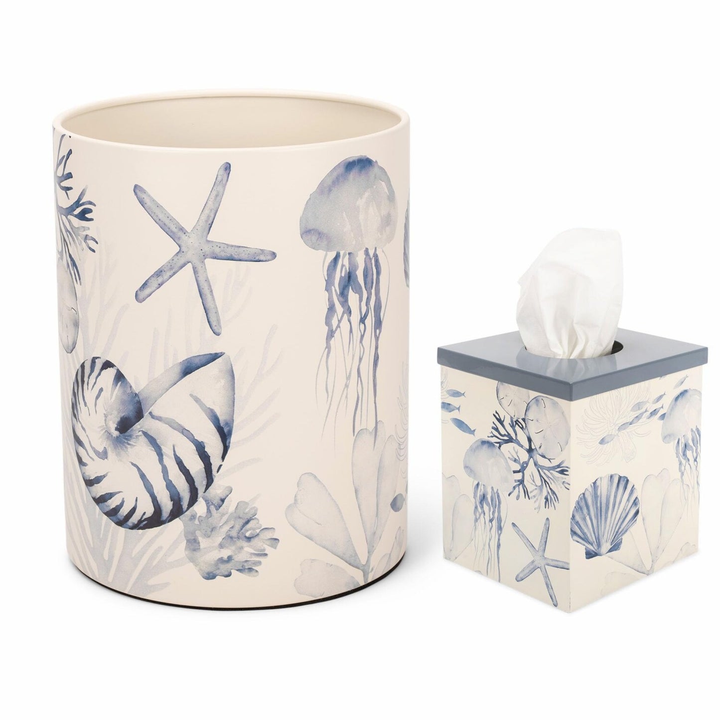 Round Beach Bathroom Trash Can and Tissue Box Set