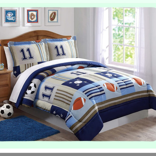 Sporty Denim Khaki Comforter Set - Full/Queen 3-Piece Bedding Ensemble - Athletic Bedroom Decor - Soft and Cozy Bedspread - All-Season Comforter