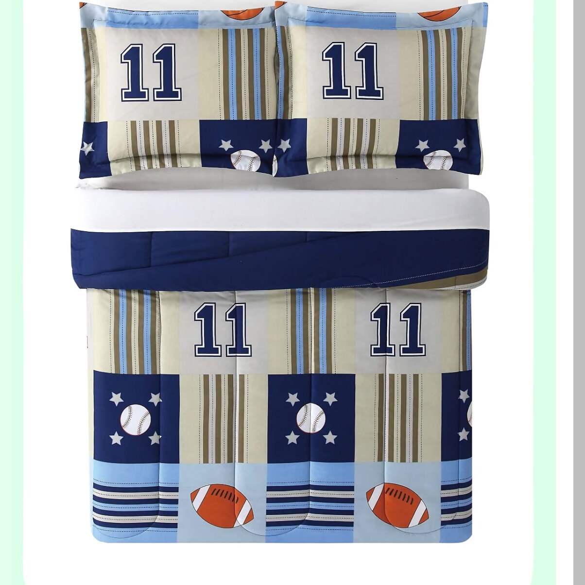 Sporty Denim Khaki Comforter Set - Full/Queen 3-Piece Bedding Ensemble - Athletic Bedroom Decor - Soft and Cozy Bedspread - All-Season Comforter