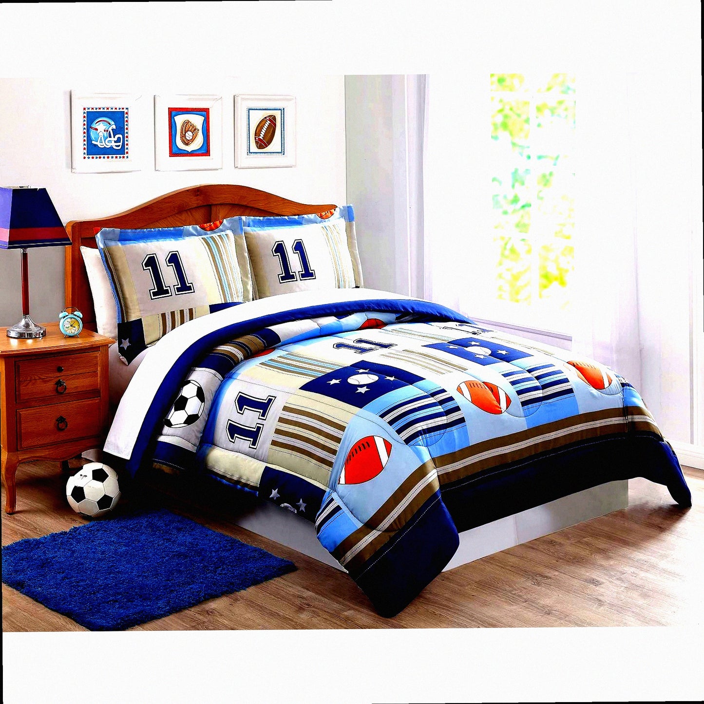 Sporty Denim Khaki Comforter Set - Full/Queen 3-Piece Bedding Ensemble - Athletic Bedroom Decor - Soft and Cozy Bedspread - All-Season Comforter