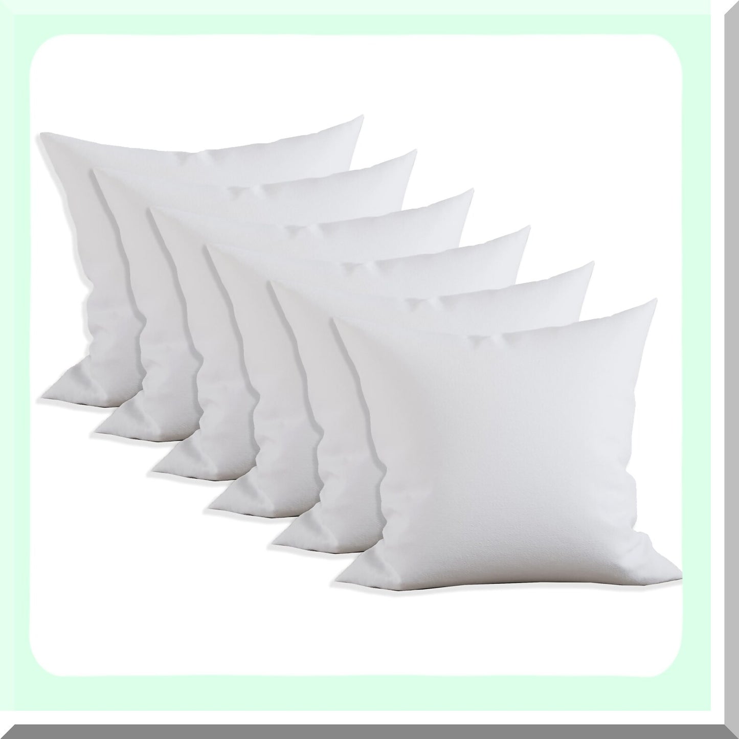 Premium Comfort 6-Pack Pillow Inserts - Poly-Cotton Shell, Siliconized Fiber Filling - 20 x 20 Inches, White - Set of 6 Pillows for Maximum Comfort