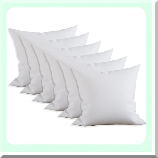 Premium Comfort 6-Pack Pillow Inserts - Poly-Cotton Shell, Siliconized Fiber Filling - 20 x 20 Inches, White - Set of 6 Pillows for Maximum Comfort