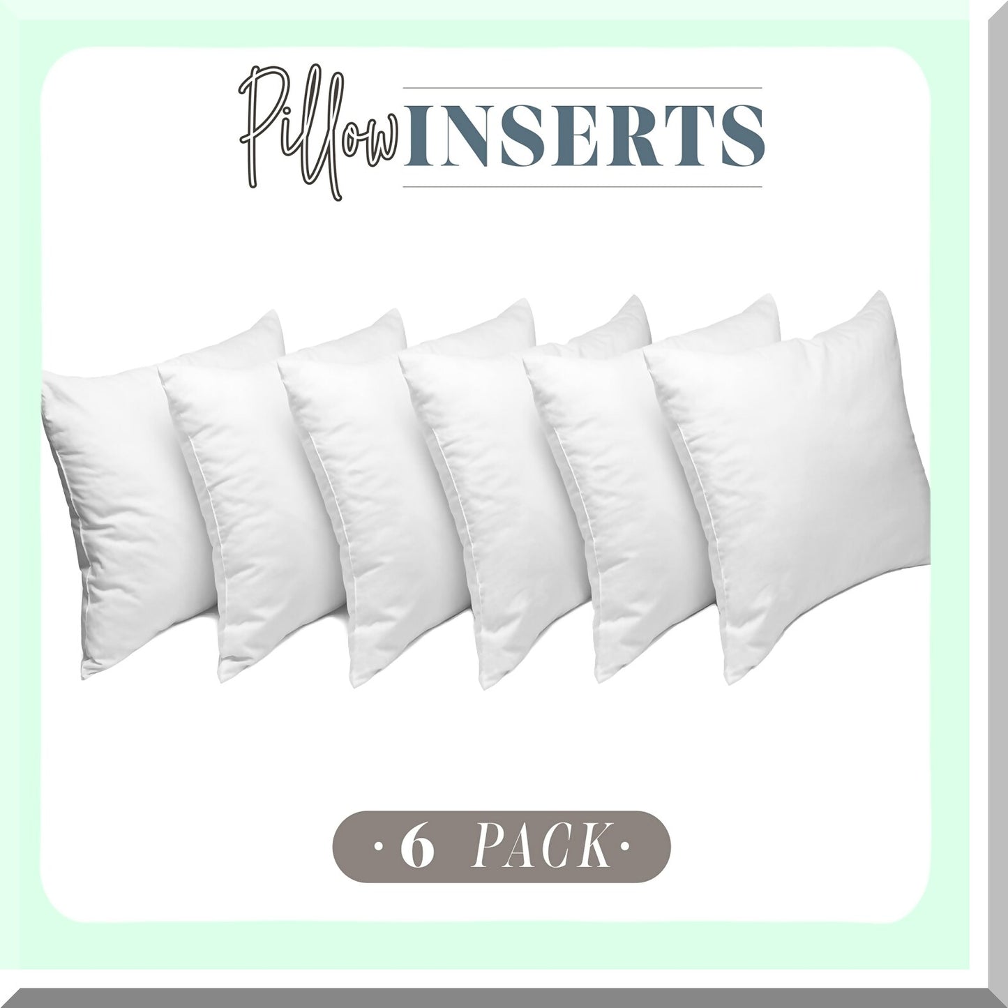 Premium Comfort 6-Pack Pillow Inserts - Poly-Cotton Shell, Siliconized Fiber Filling - 20 x 20 Inches, White - Set of 6 Pillows for Maximum Comfort