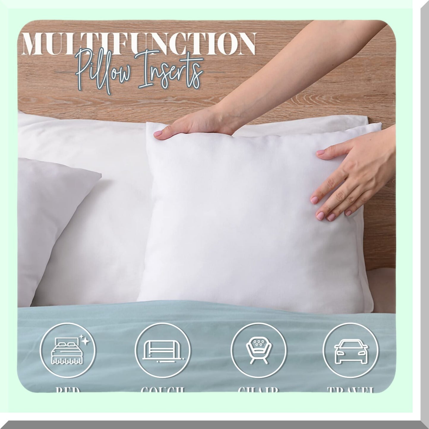 Premium Comfort 6-Pack Pillow Inserts - Poly-Cotton Shell, Siliconized Fiber Filling - 20 x 20 Inches, White - Set of 6 Pillows for Maximum Comfort
