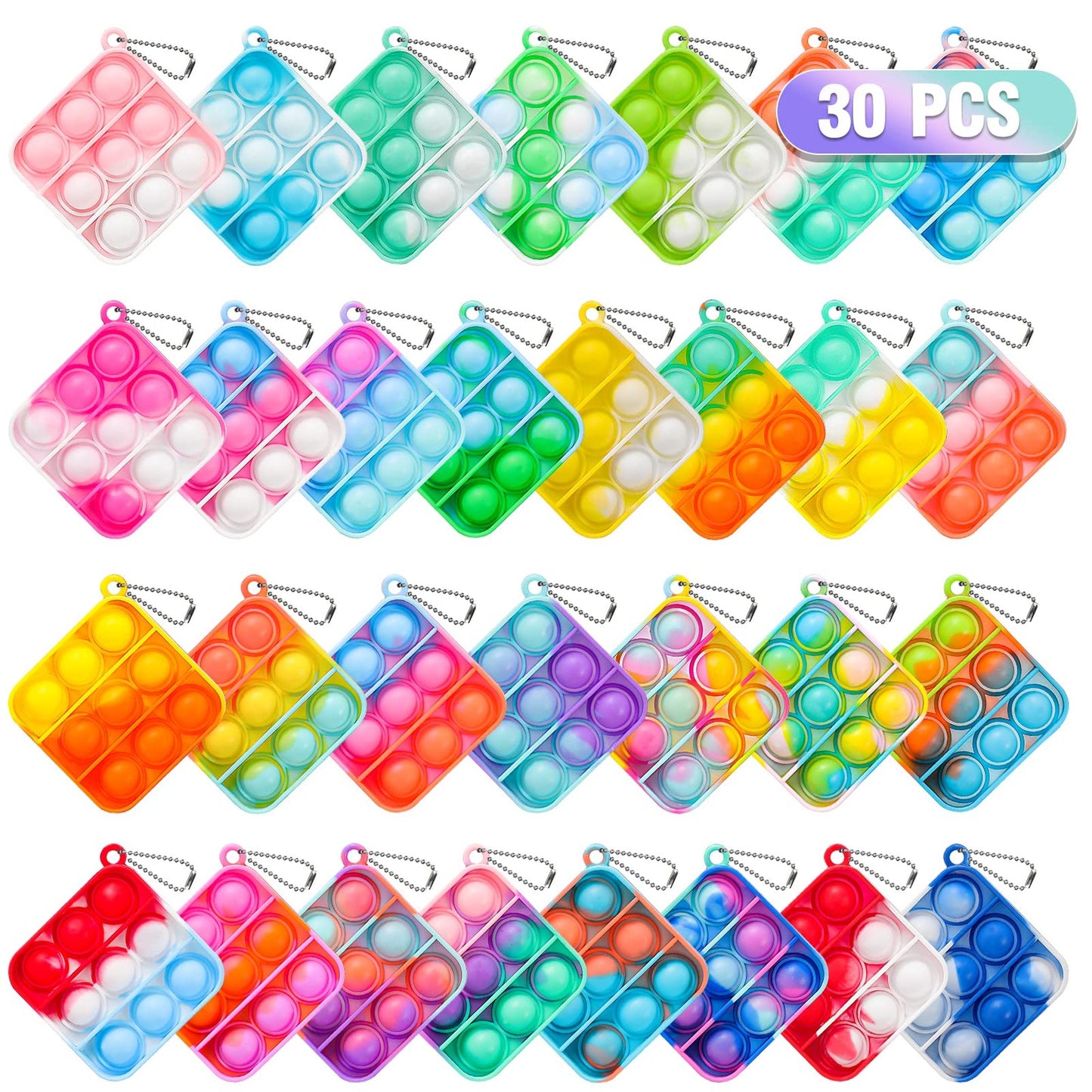 Pop Fidget Party Pack - 30 Mini Keychain Fidget Toys for Kids 4-12! Clroom Prizes, Birthday Goodie Bag Stuffers, Basket Fillers & More!