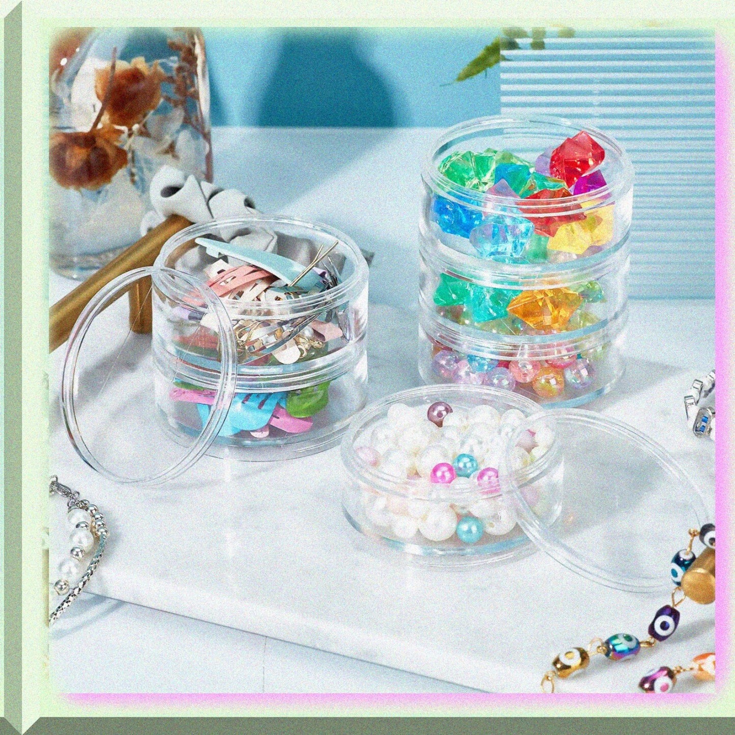 2 Sets 5-Layer Cylinder Stackable Bead Containers 15ml