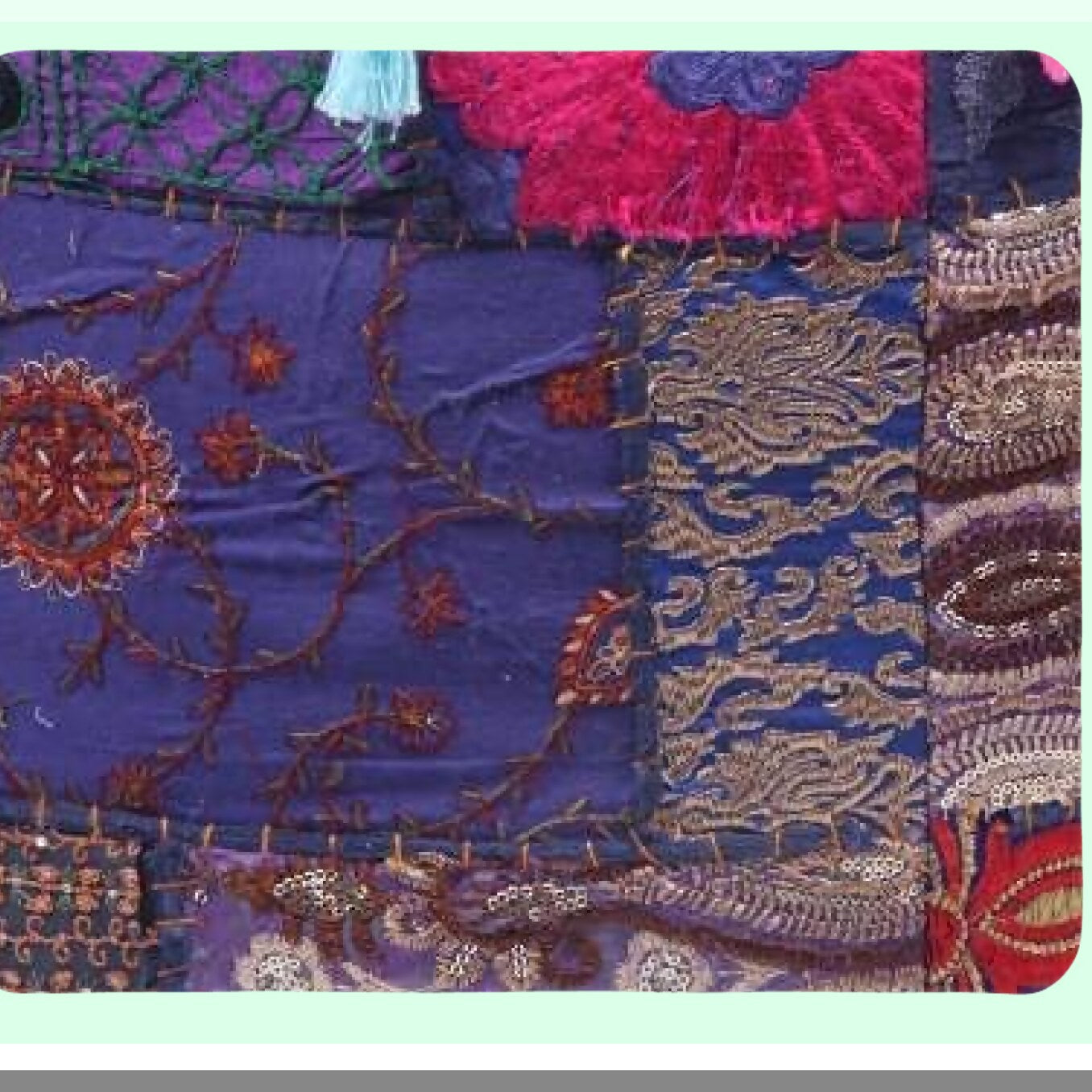 Boho Patchwork Cotton Pouf Ottoman Cover - Multicolor Footrest Pouffe for Living Room & Bedroom Decor - Round Circular Tel Footstool - Blue 22"x14"x22"