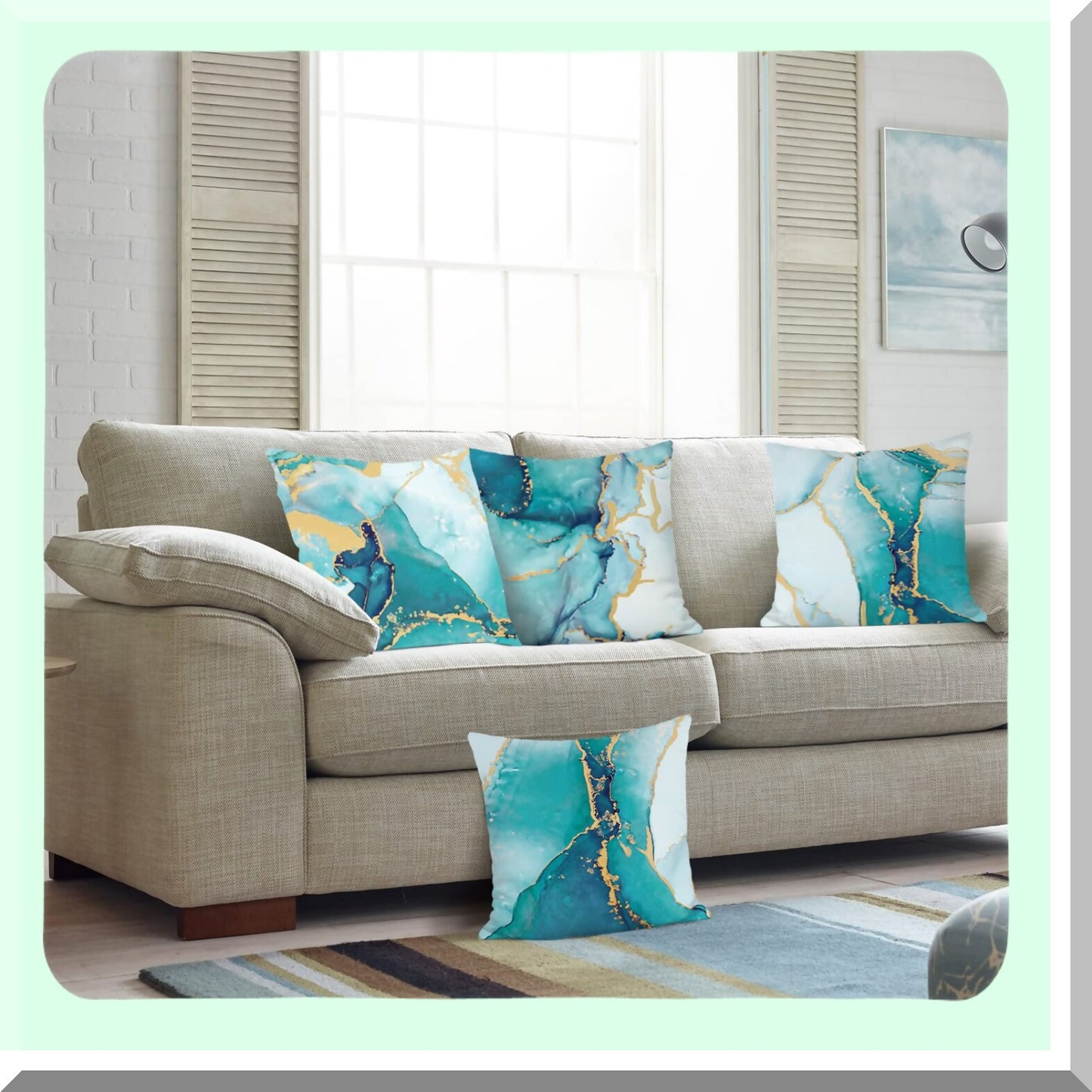 Teal Gold Abstract Art Velvet Pillow Covers - Set of 4 - 20x20 Inch - Modern Decorative Cushion Cases for Couch Sofa Bed - Outdoor Home Decor