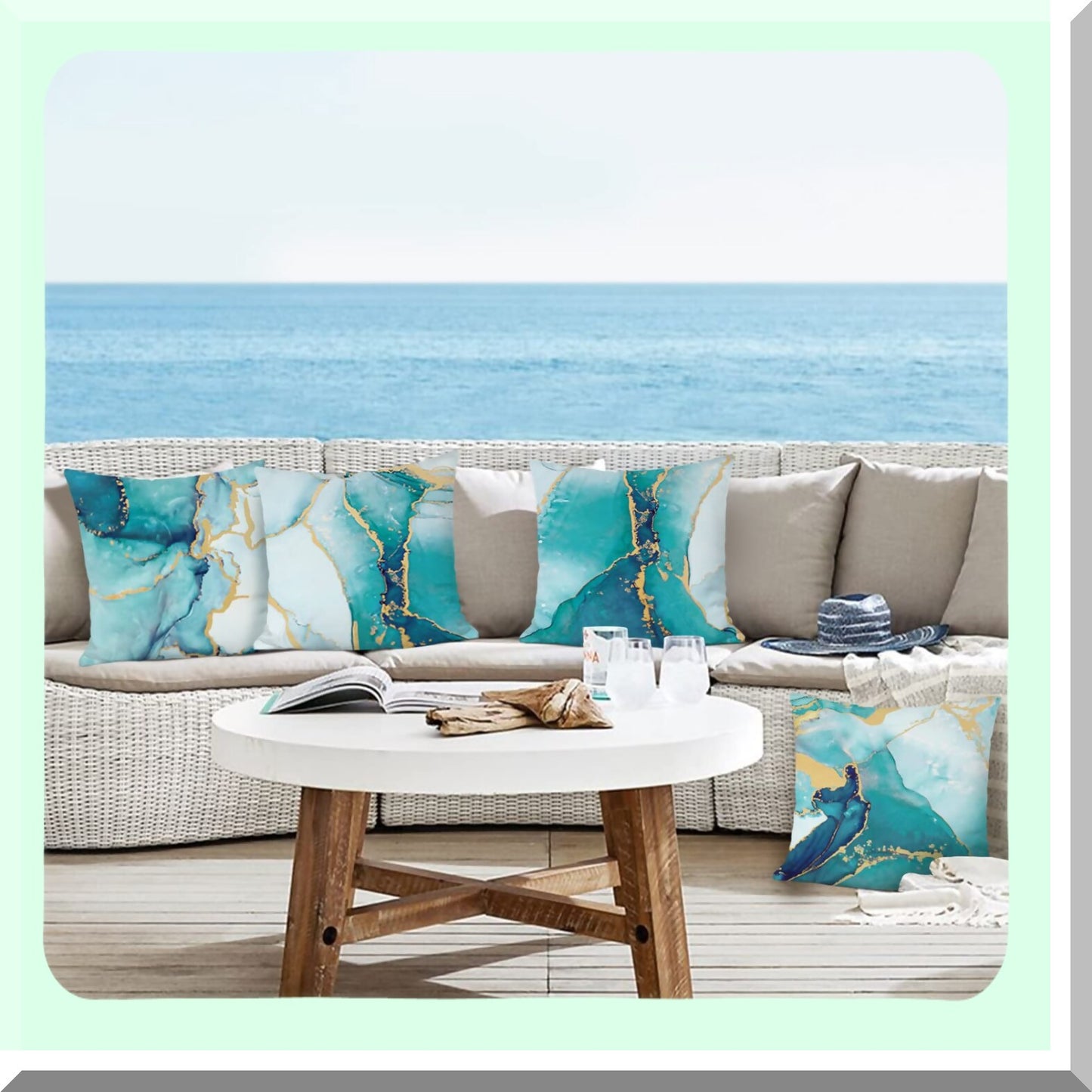 Teal Gold Abstract Art Velvet Pillow Covers - Set of 4 - 20x20 Inch - Modern Decorative Cushion Cases for Couch Sofa Bed - Outdoor Home Decor