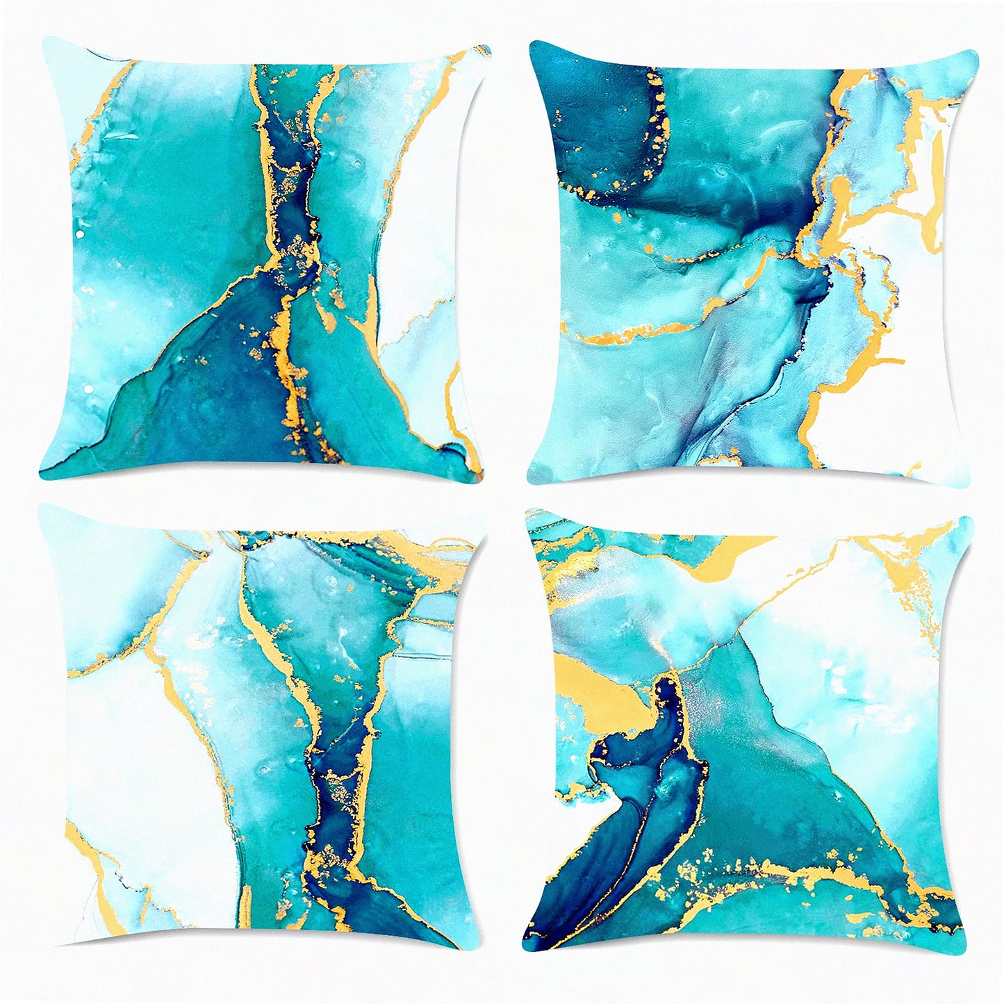 Teal Gold Abstract Art Velvet Pillow Covers - Set of 4 - 20x20 Inch - Modern Decorative Cushion Cases for Couch Sofa Bed - Outdoor Home Decor