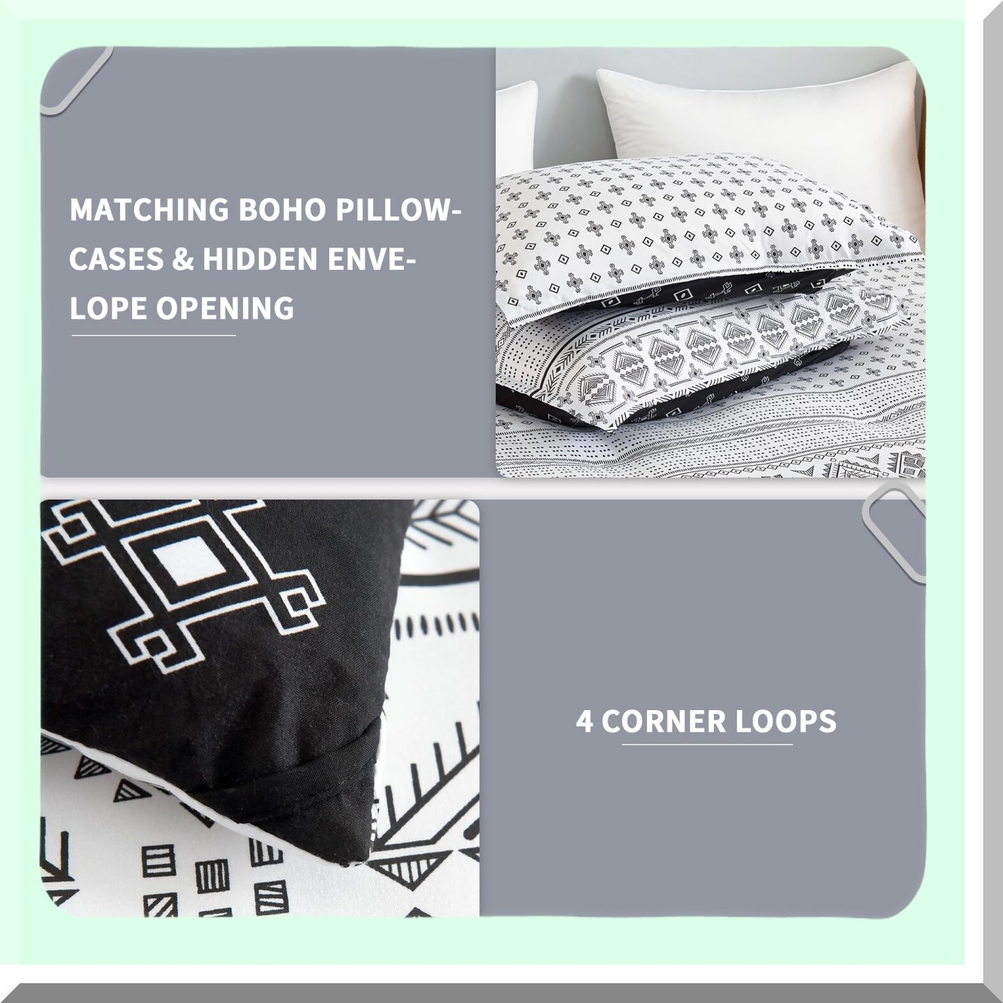 California Dreamin' Geometric Comforter Set - Boho Chic Bedding with Striped Design - Lightweight Microfiber Down Alternative - 3 Piece Bed Set with Pillowcases - Black & White Summer Comforter