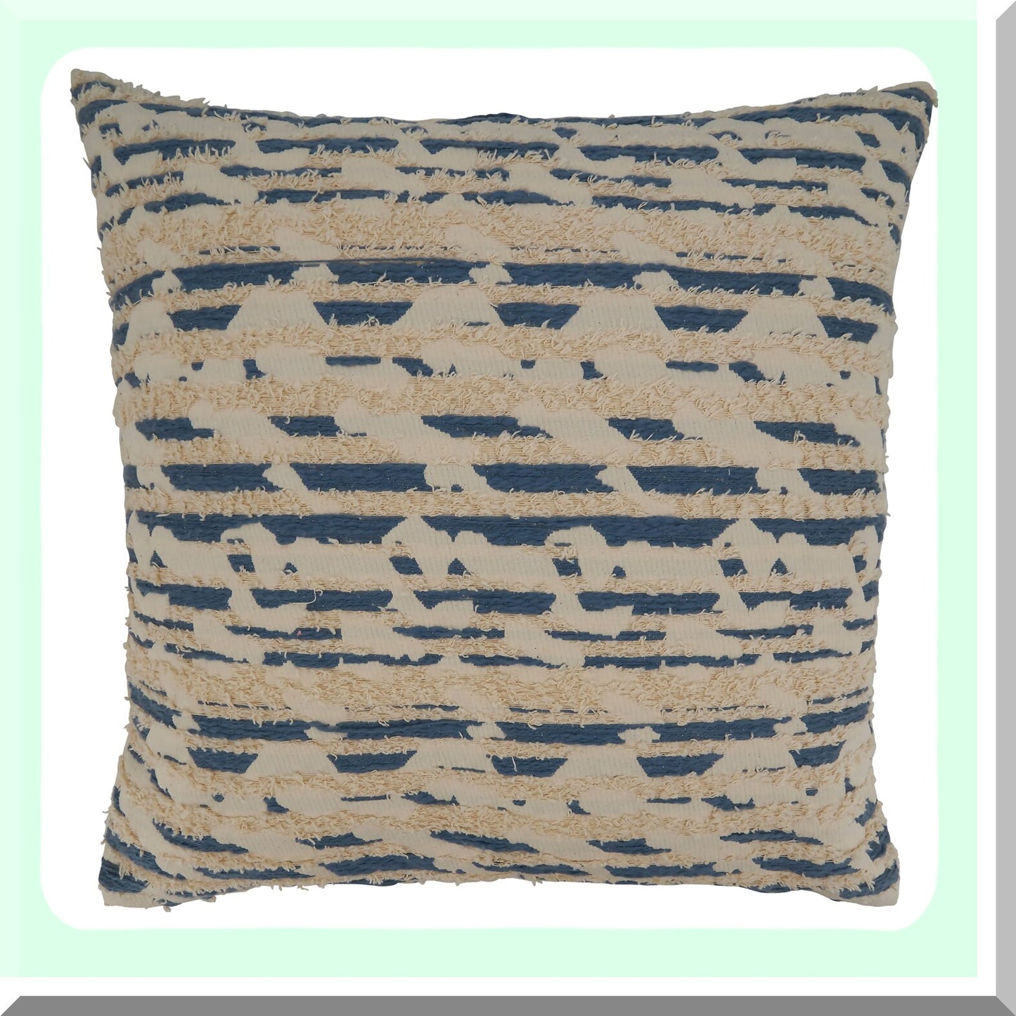 Blue Wave Print 22" Pillow Cover - Textured Decorative Cushion Case for Sofa, Couch, Bed - Soft Cotton Fabric with Vibrant Design - Home Decor Accent