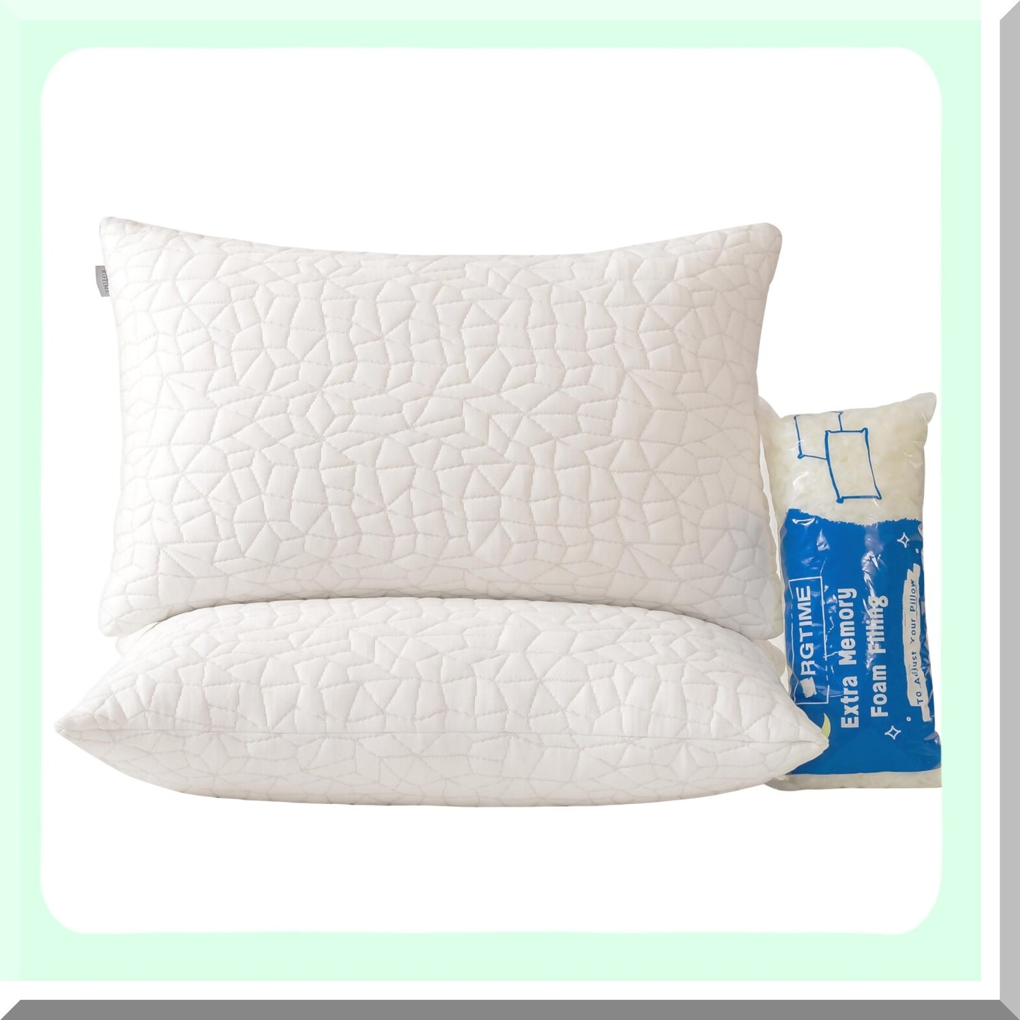 CoolDream Adjustable Memory Foam Pillows - Queen Size Set of 2 for Side Back Stomach Sleepers. Comfy Cooling Pillows with Washable Cover.