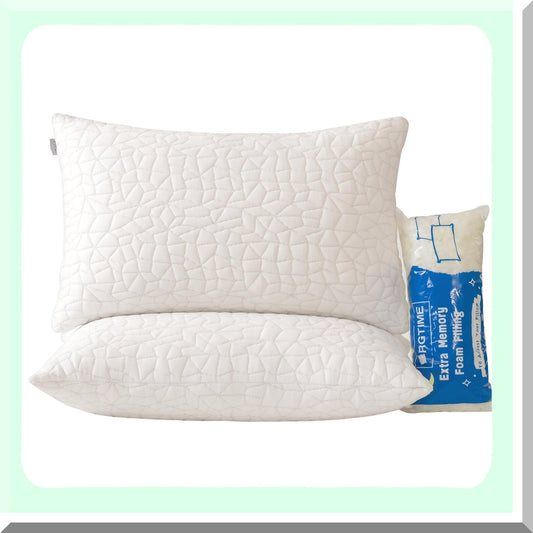 CoolDream Adjustable Memory Foam Pillows - Queen Size Set of 2 for Side Back Stomach Sleepers. Comfy Cooling Pillows with Washable Cover.