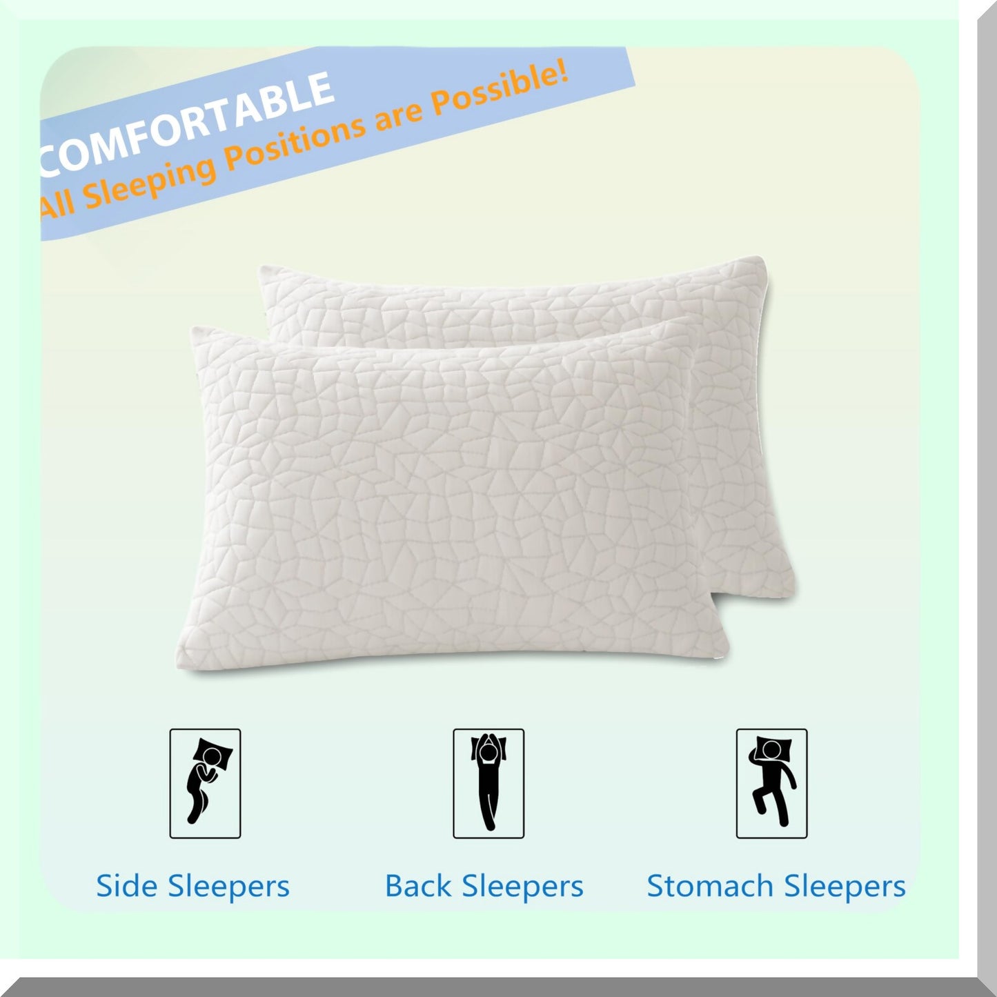 CoolDream Adjustable Memory Foam Pillows - Queen Size Set of 2 for Side Back Stomach Sleepers. Comfy Cooling Pillows with Washable Cover.