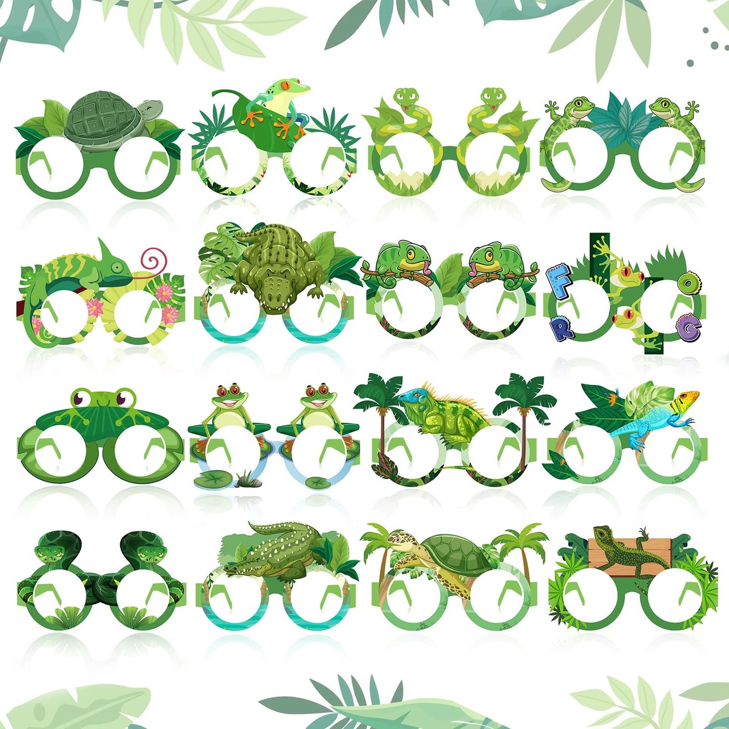 Reptile Party Sungles Set - 32PCS Reptile Themed Paper Gles & Photo Booth Props for Kids Birthday Celebration! Perfect Party Supplies & Favors