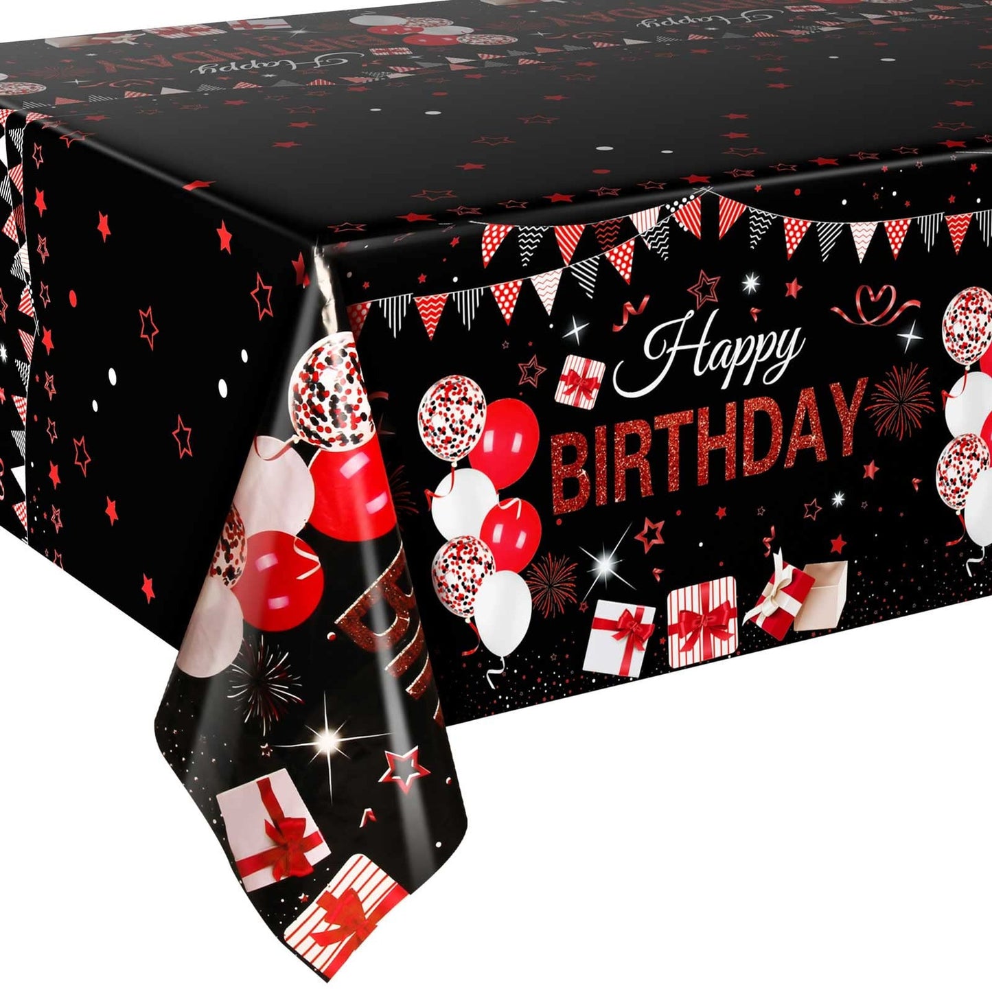 Red Black Party Tablecloths - 3 Pack Rectangle Table Covers for Anniversary Birthday Decorations. Disposable Table Cloths for Men Women, 54" x 108"