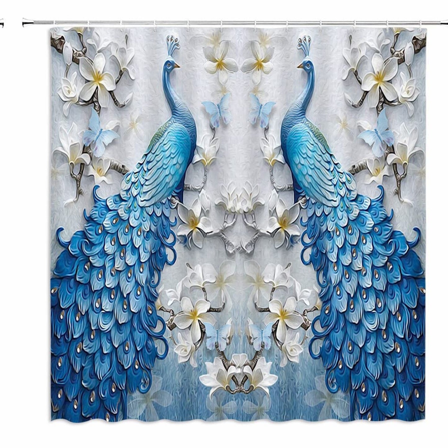 Peacock Shower Curtain Blue Birds 70x70 inch