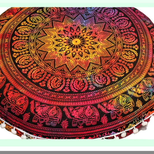Round Zen Floor Cushion Ottoman Cover - Meditation Seating Pouf Pillow Case for Large Round Seat, Throw Cover for Room Furniture - Multi 4 Fool 32"