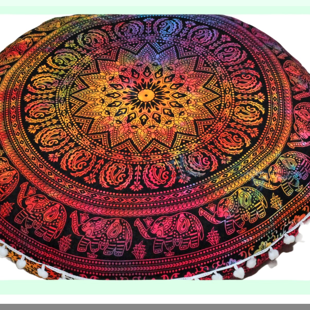 Round Zen Floor Cushion Ottoman Cover - Meditation Seating Pouf Pillow Case for Large Round Seat, Throw Cover for Room Furniture - Multi 4 Fool 32"