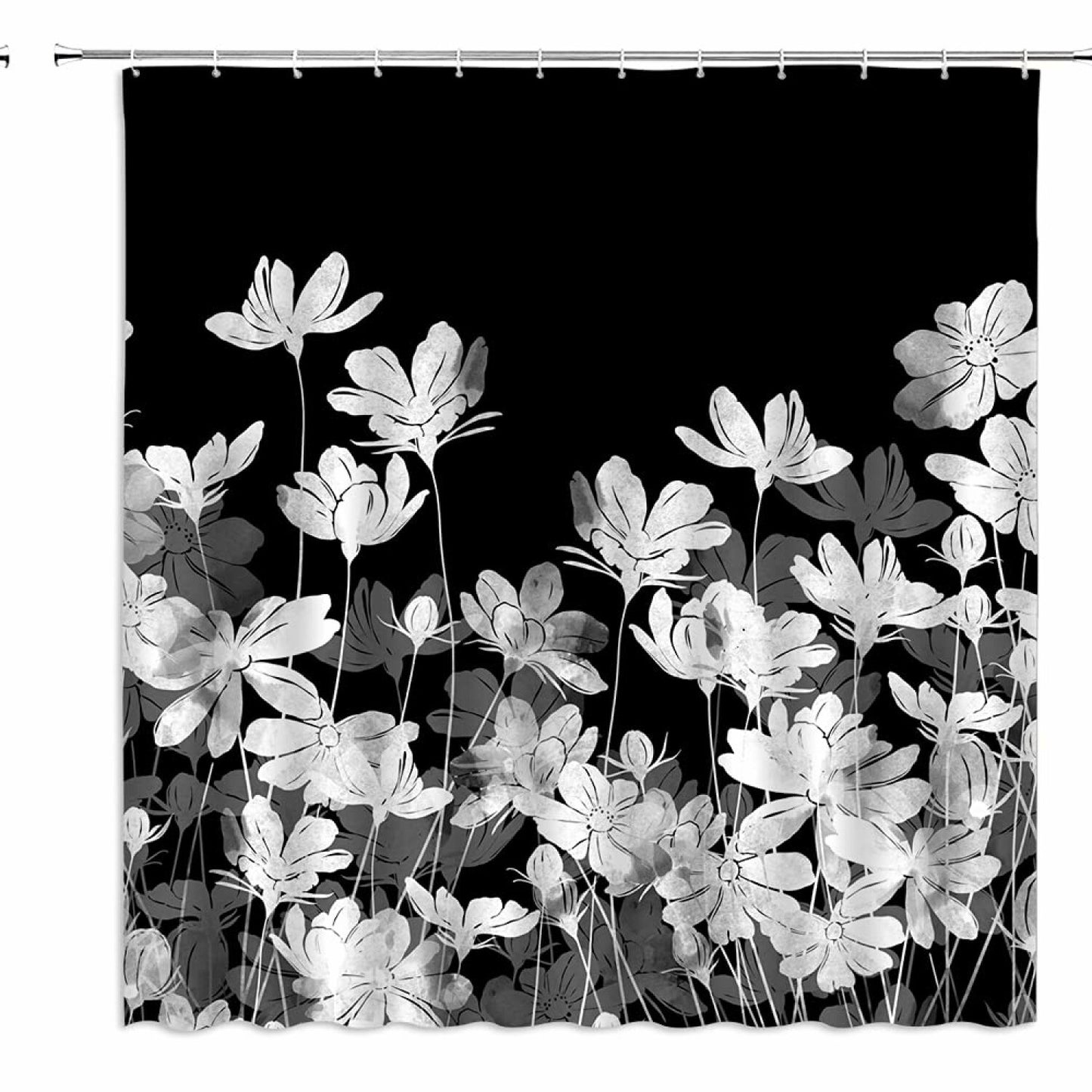 Black and White Floral Shower Curtain 70x70 inches