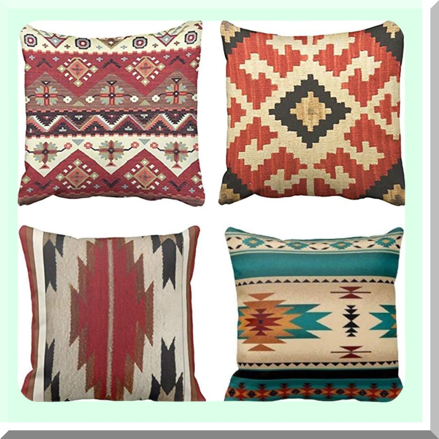 Geometric Southwest Throw Pillow Set - Tribal Vintage Cotton Linen Decor Case Cover, 18x18 in, Pack of 4 - Indoor Western Patterns