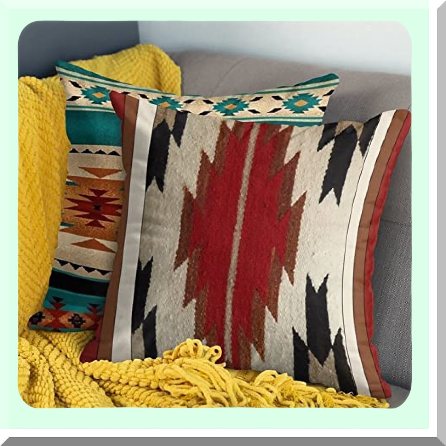 Geometric Southwest Throw Pillow Set - Tribal Vintage Cotton Linen Decor Case Cover, 18x18 in, Pack of 4 - Indoor Western Patterns