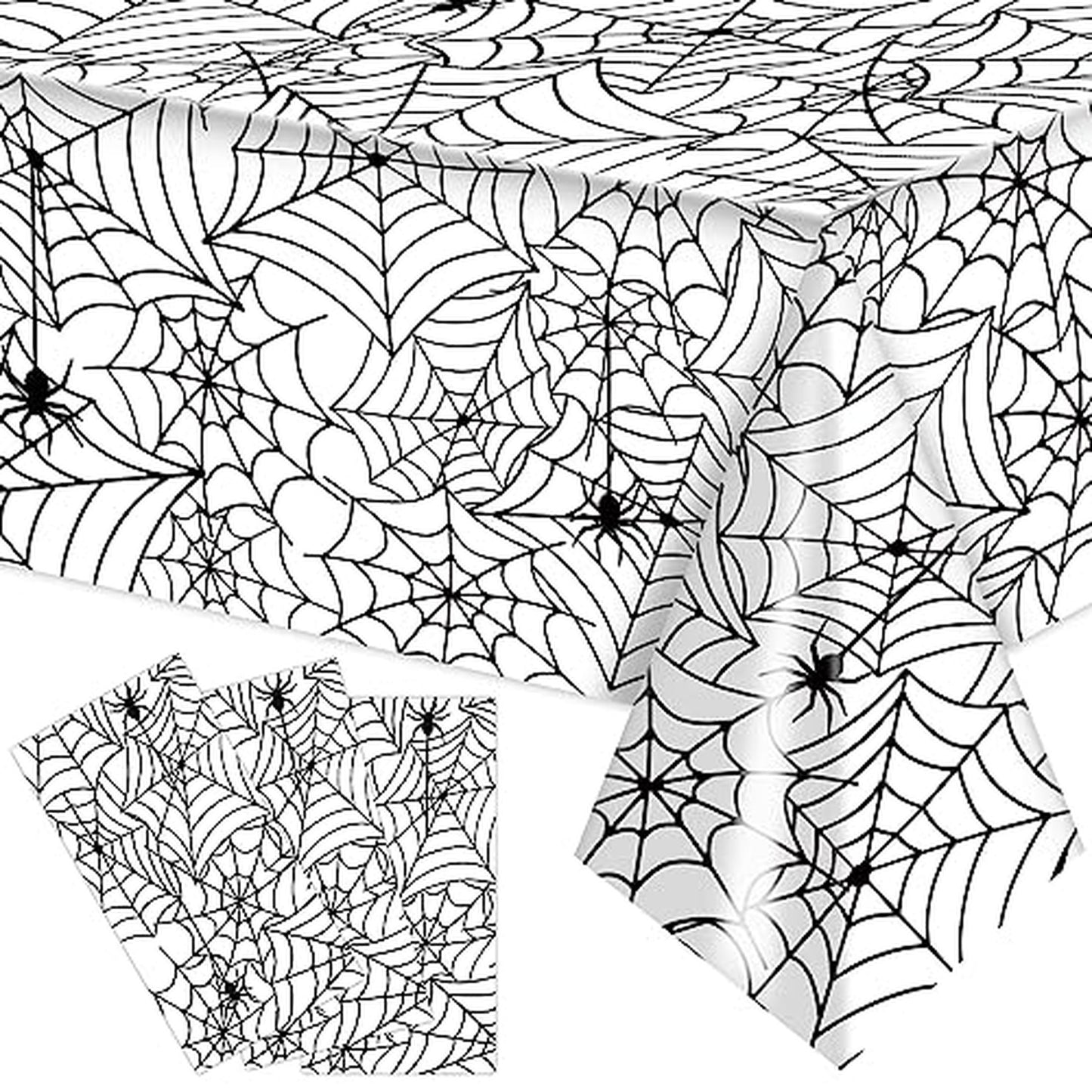 Spider Web Party Tablecloths - Set of 3 Disposable Plastic Table Cloths for Halloween Decorations, 54"x108" Rectangle Tablecloth for Haunted House Theme