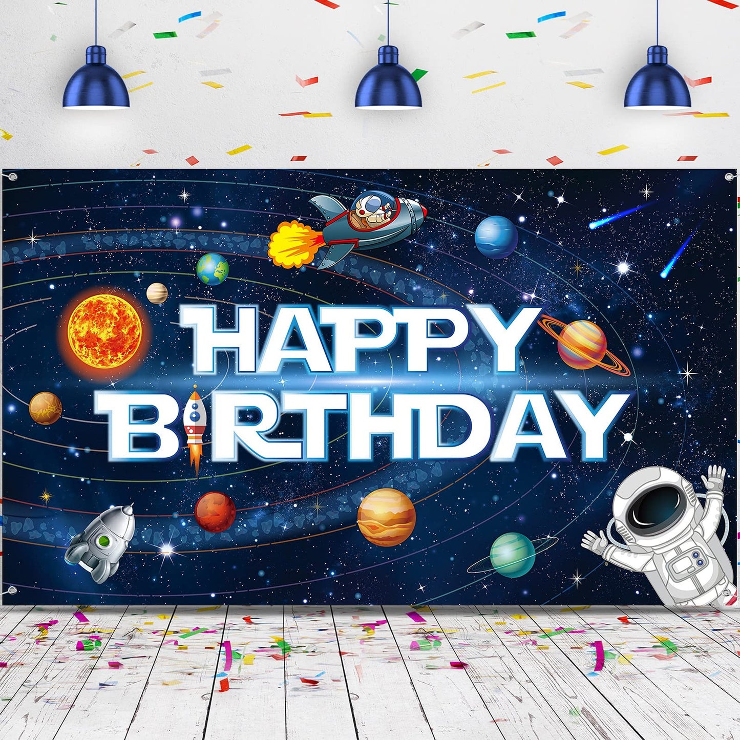 Outer Space Birthday Decorations Solar System Banner for Kids