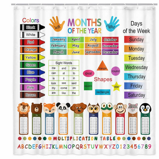 Colorful Cartoon Educational Shower Curtain 69x70