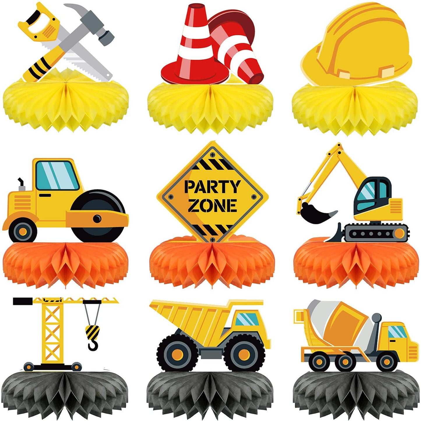 Construction Party Centerpieces - 9 Pieces for Birthday Decor