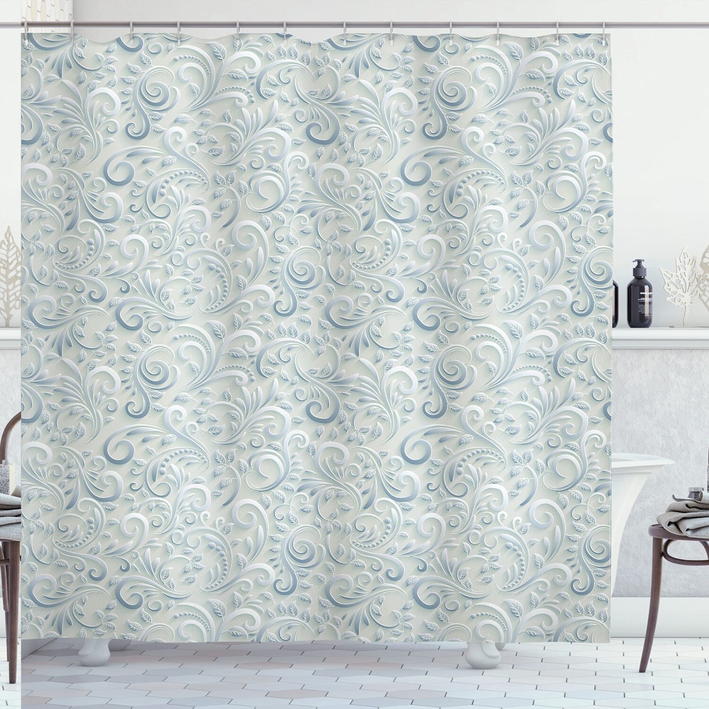 Vintage Floral Shower Curtain 69x70 Pale Cadet