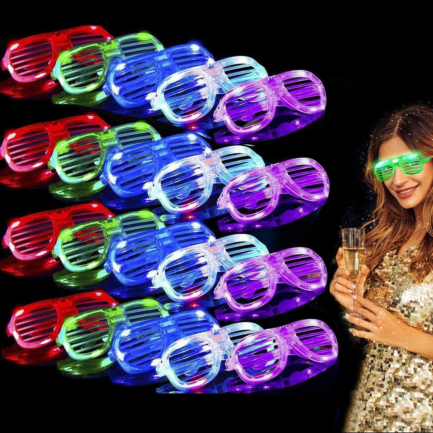 20 Pack LED Glow Neon Party Sunglasses for Kids and Adults