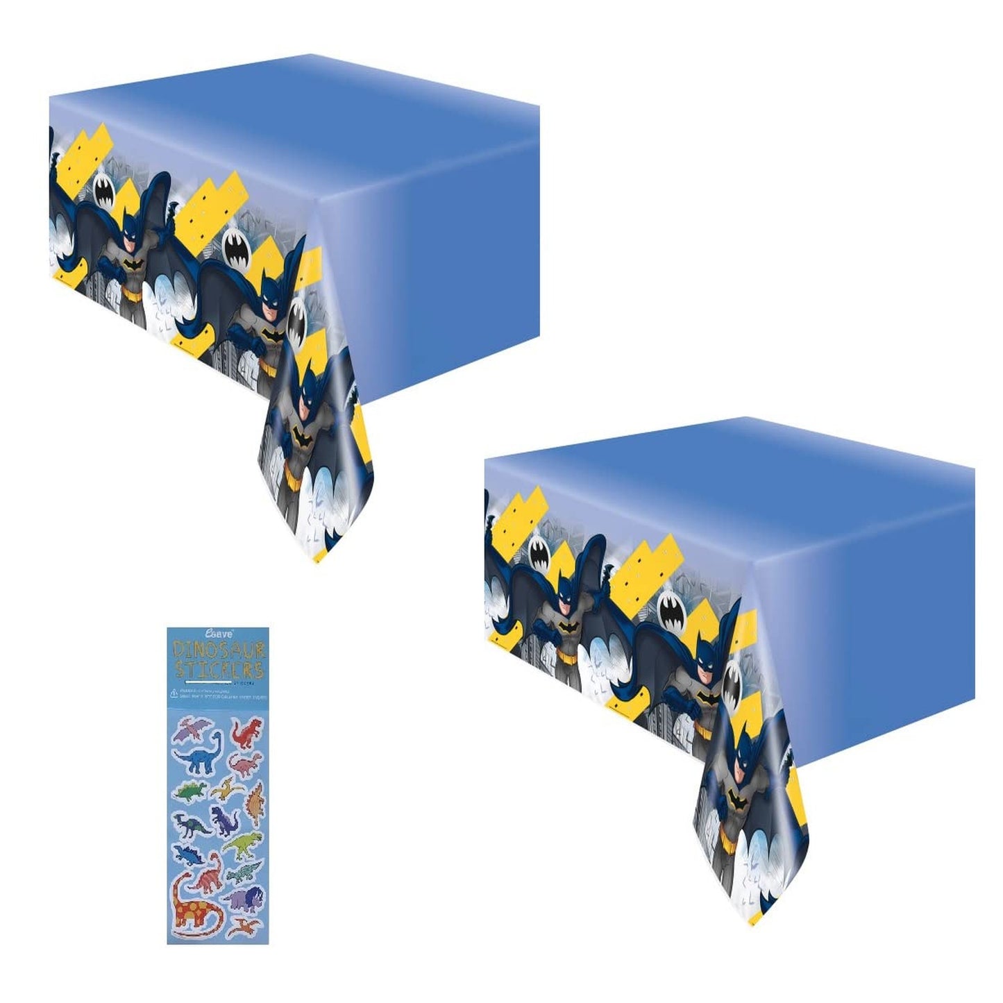 Dino Party Pack: Plastic Table Covers 2 Pack & Dinosaur Sticker Sheet - Birthday Party Supplies Bundle for a roaring good time!