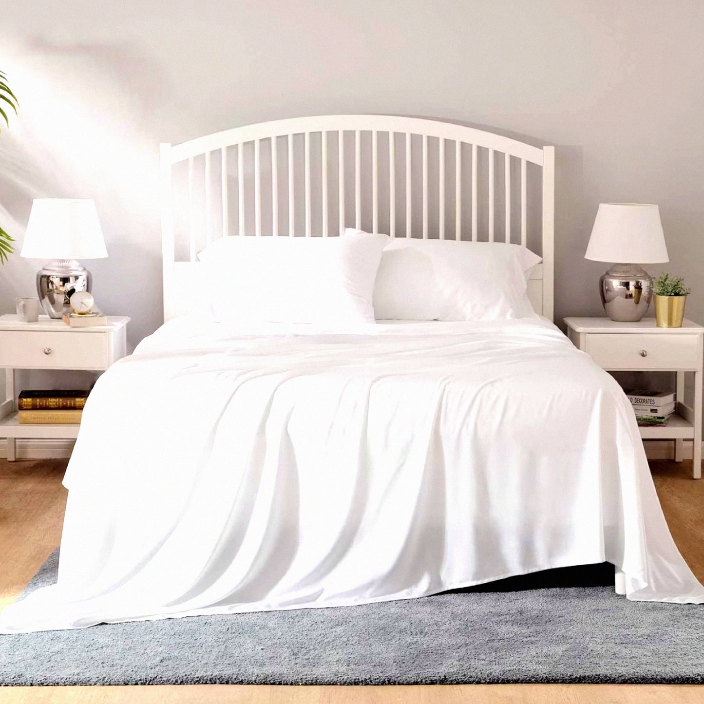 CoolMax Comfort 4-Piece Bedding Set - White - Cooling, Breathable, Soft - 100% Cotton - Fitted Sheet, Flat Sheet, Pillowcase - King/Queen/Full/Twin