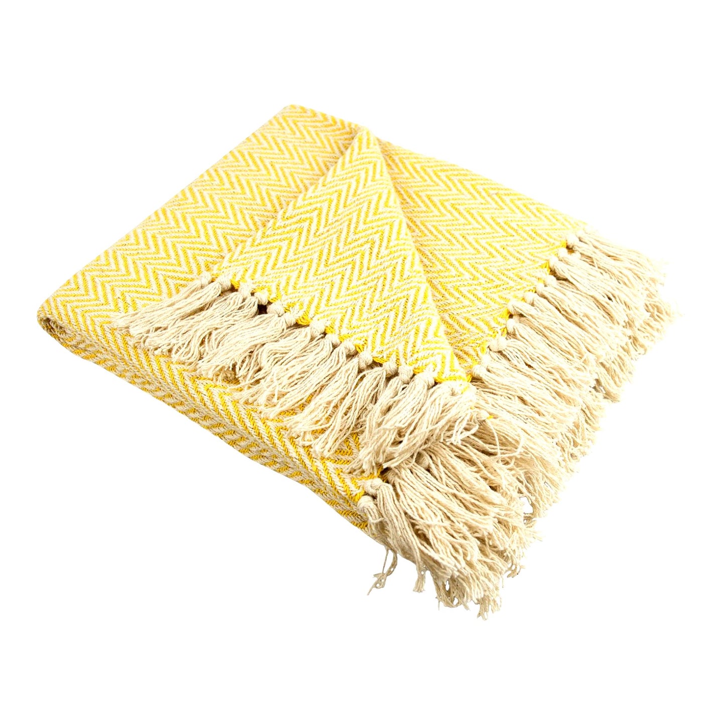Marigold Handloomed Chevron Cotton Throw Blanket, 50x60