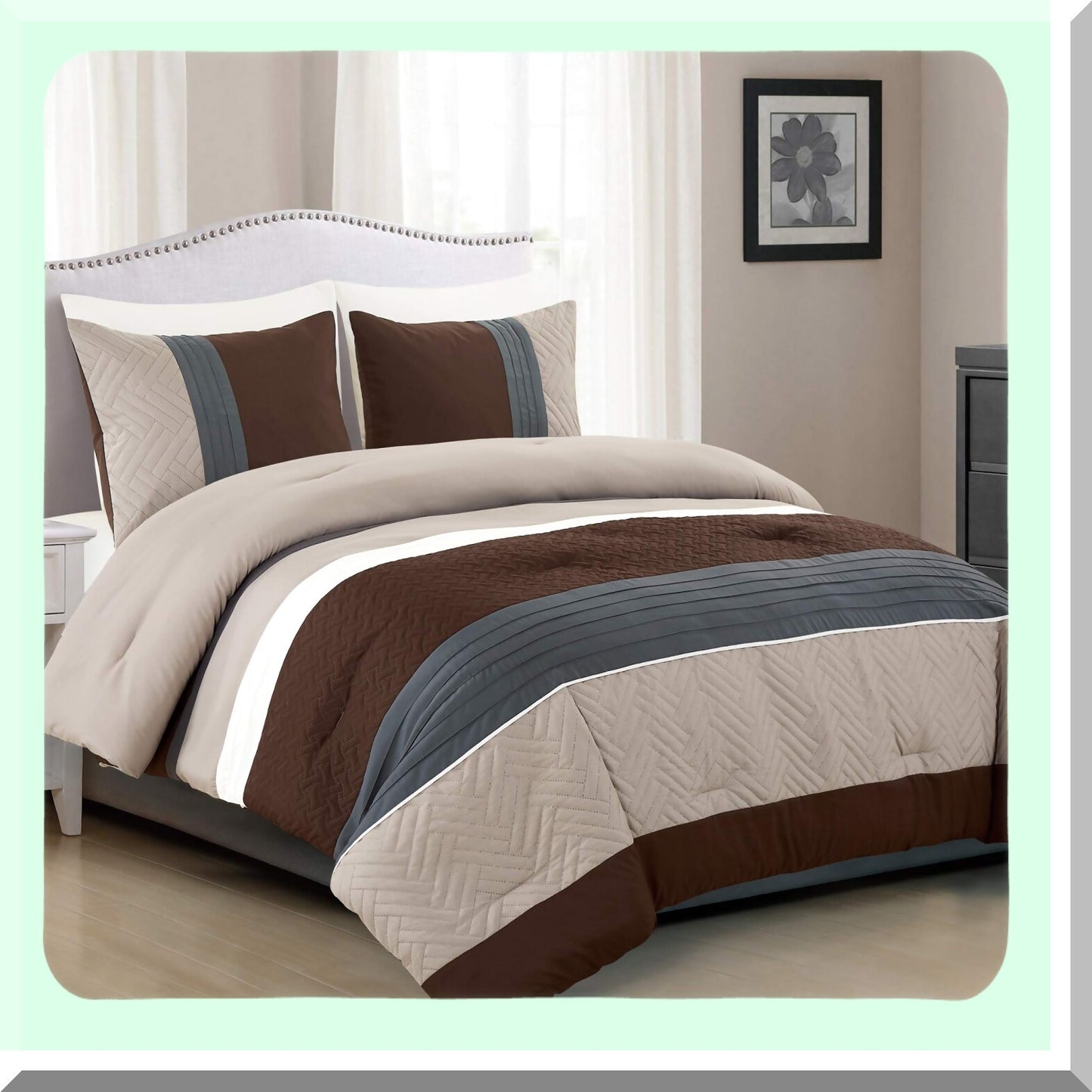 Luxury Comfort Twin Bedding Set - Modern Design 2 Piece Comforter Set in Multicolor Grey, Coffee Brown, and Beige Taupe. All Season Down Alternative Bedding Decor for a Cozy Night's Sleep - Leni Twin