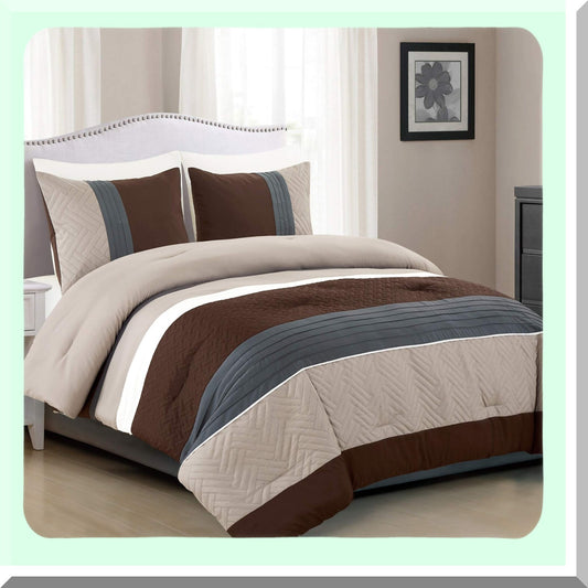 Luxury Comfort Twin Bedding Set - Modern Design 2 Piece Comforter Set in Multicolor Grey, Coffee Brown, and Beige Taupe. All Season Down Alternative Bedding Decor for a Cozy Night's Sleep - Leni Twin