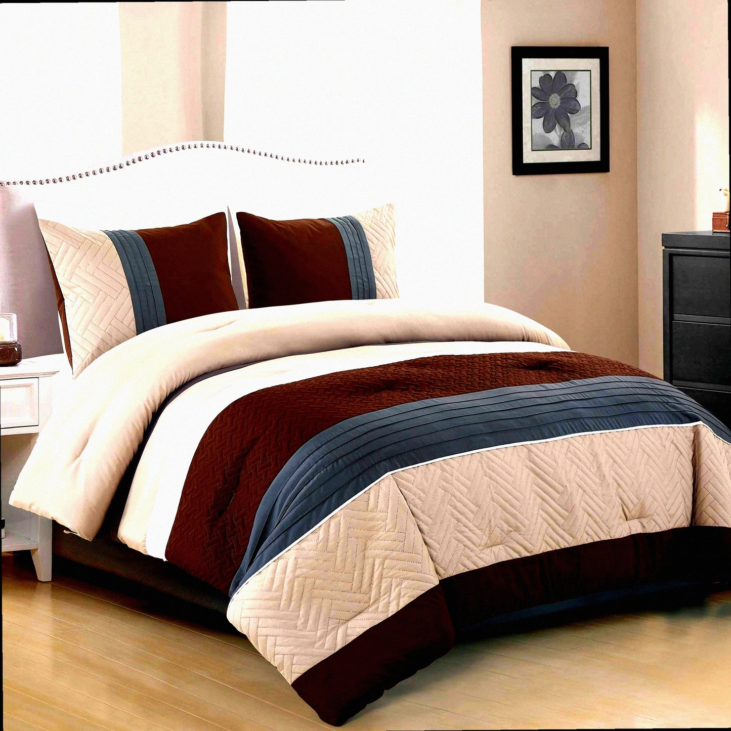 Luxury Comfort Twin Bedding Set - Modern Design 2 Piece Comforter Set in Multicolor Grey, Coffee Brown, and Beige Taupe. All Season Down Alternative Bedding Decor for a Cozy Night's Sleep - Leni Twin