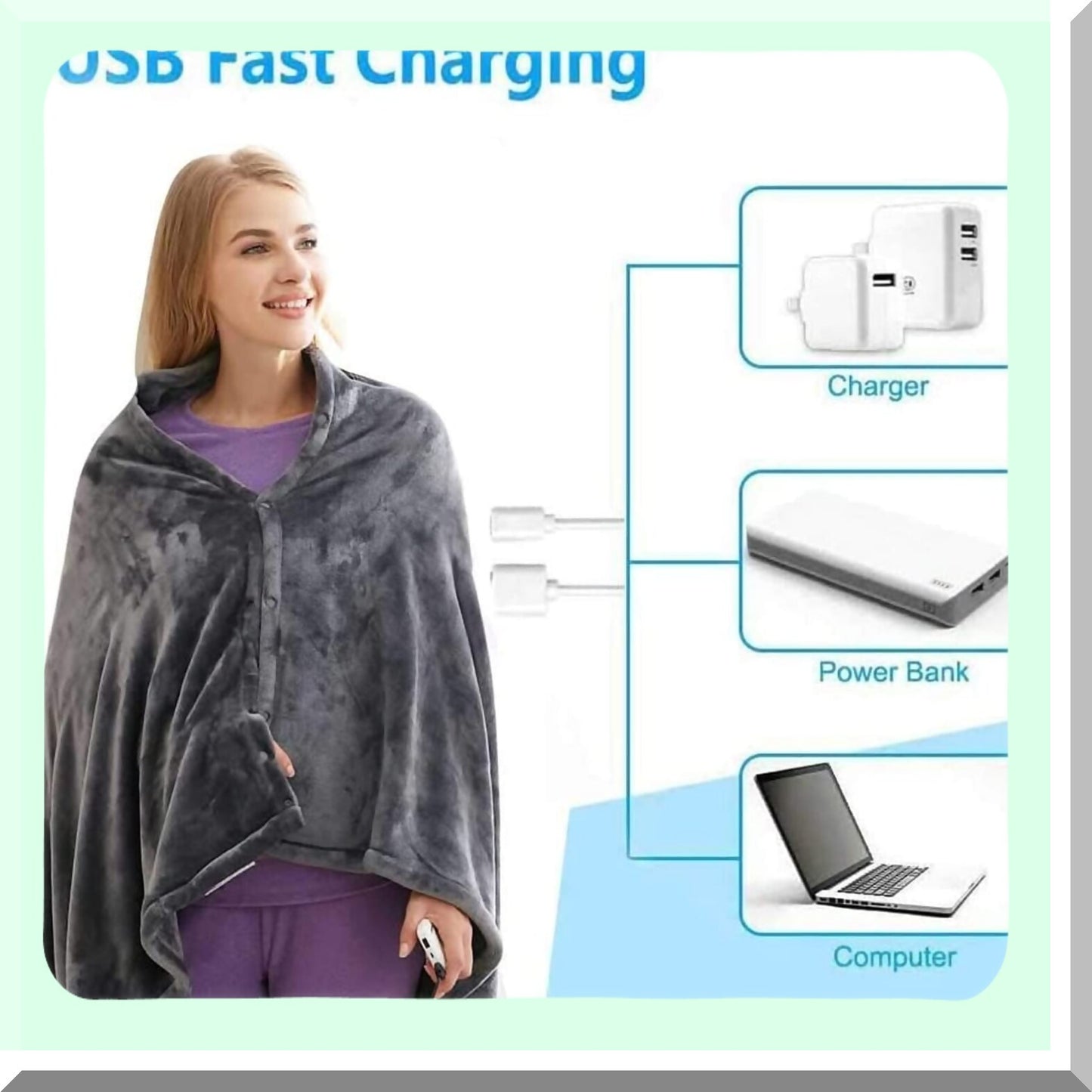 CozyHeat Full Size Electric Blanket - 3 Heat Settings, Washable Soft Flannel, Auto Off, Overheat Protection, Fast Heating for Home & Office (Grey 80x140)