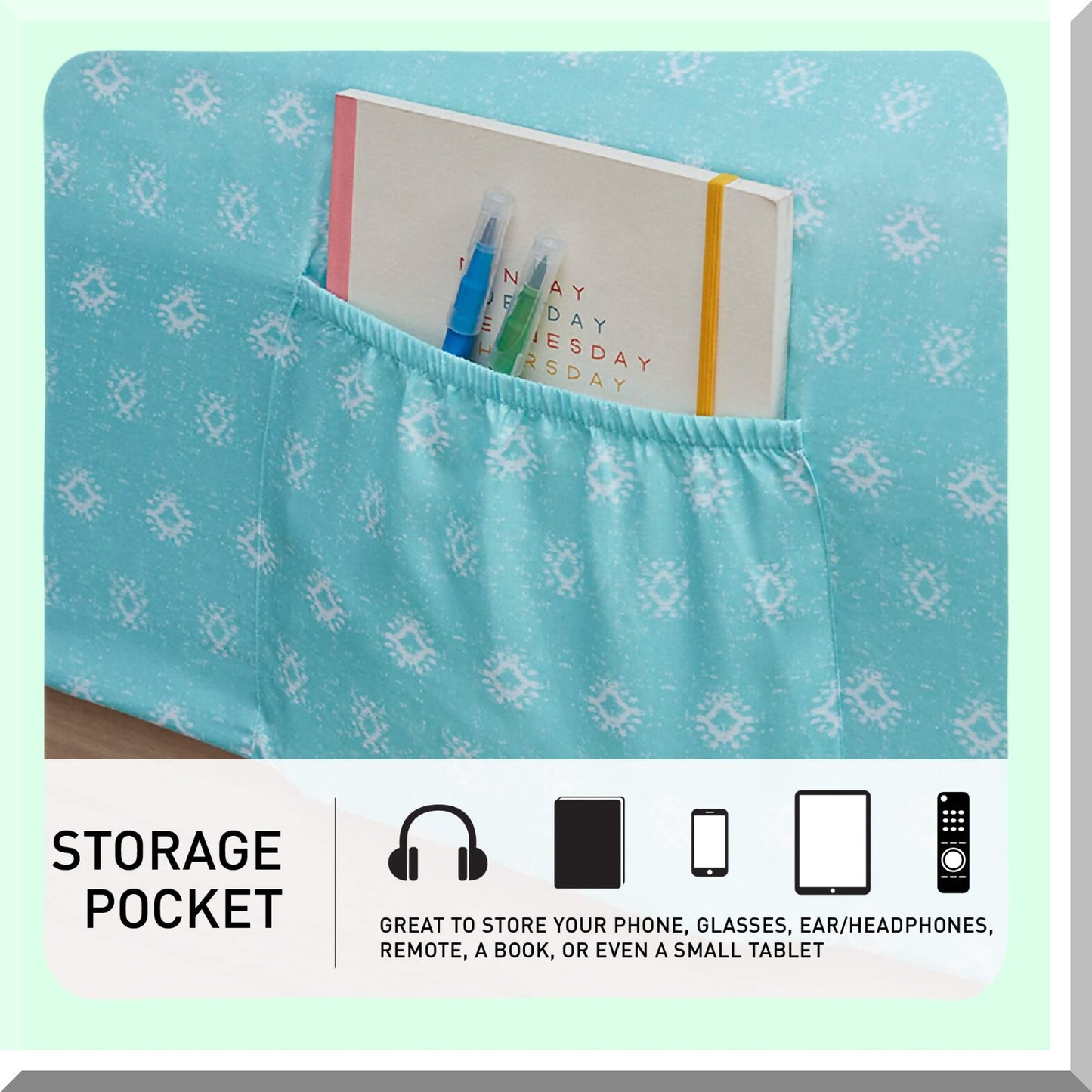 Boho Blue Queen Bedding Set - Microfiber Comforter with Sheets, Side Pockets, Decorative Pillow - 8 Piece Navy Bed in A Bag