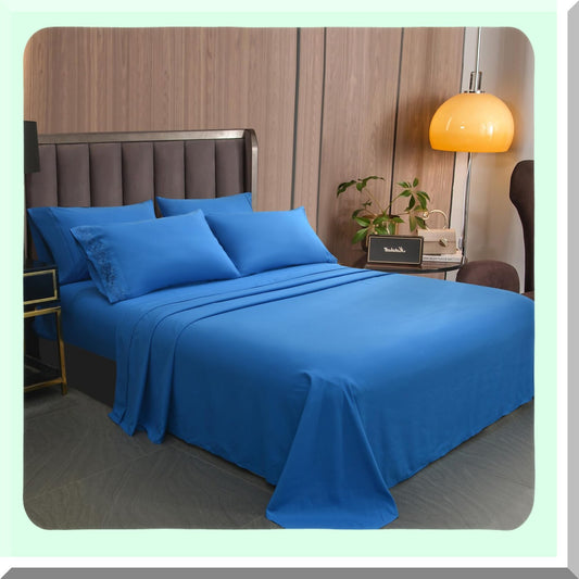 Luxury Royal Blue Microfiber Sheet Set - Breathable, Wrinkle-Free, Queen Size 6-Piece with Deep Pockets. Oeko-TEX Certified for Hotel Quality Comfort.