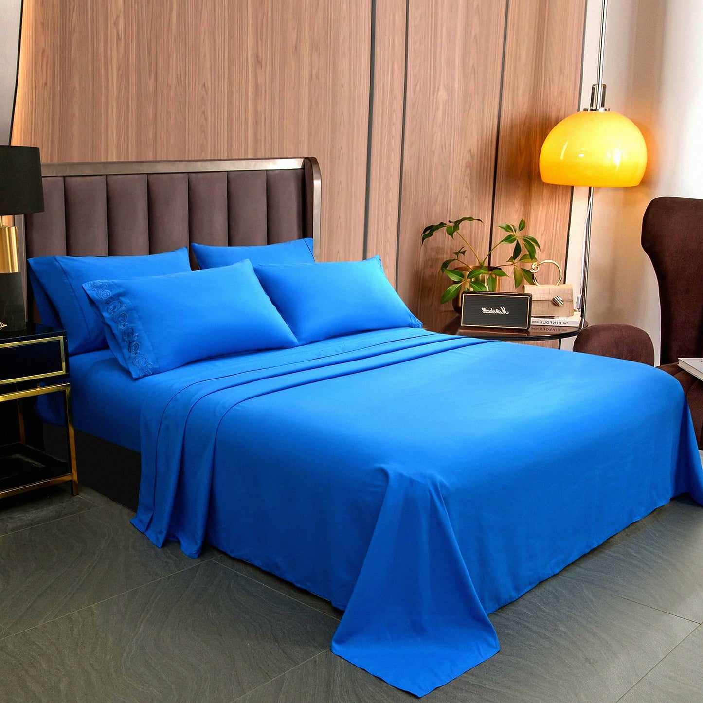 Luxury Royal Blue Microfiber Sheet Set - Breathable, Wrinkle-Free, Queen Size 6-Piece with Deep Pockets. Oeko-TEX Certified for Hotel Quality Comfort.