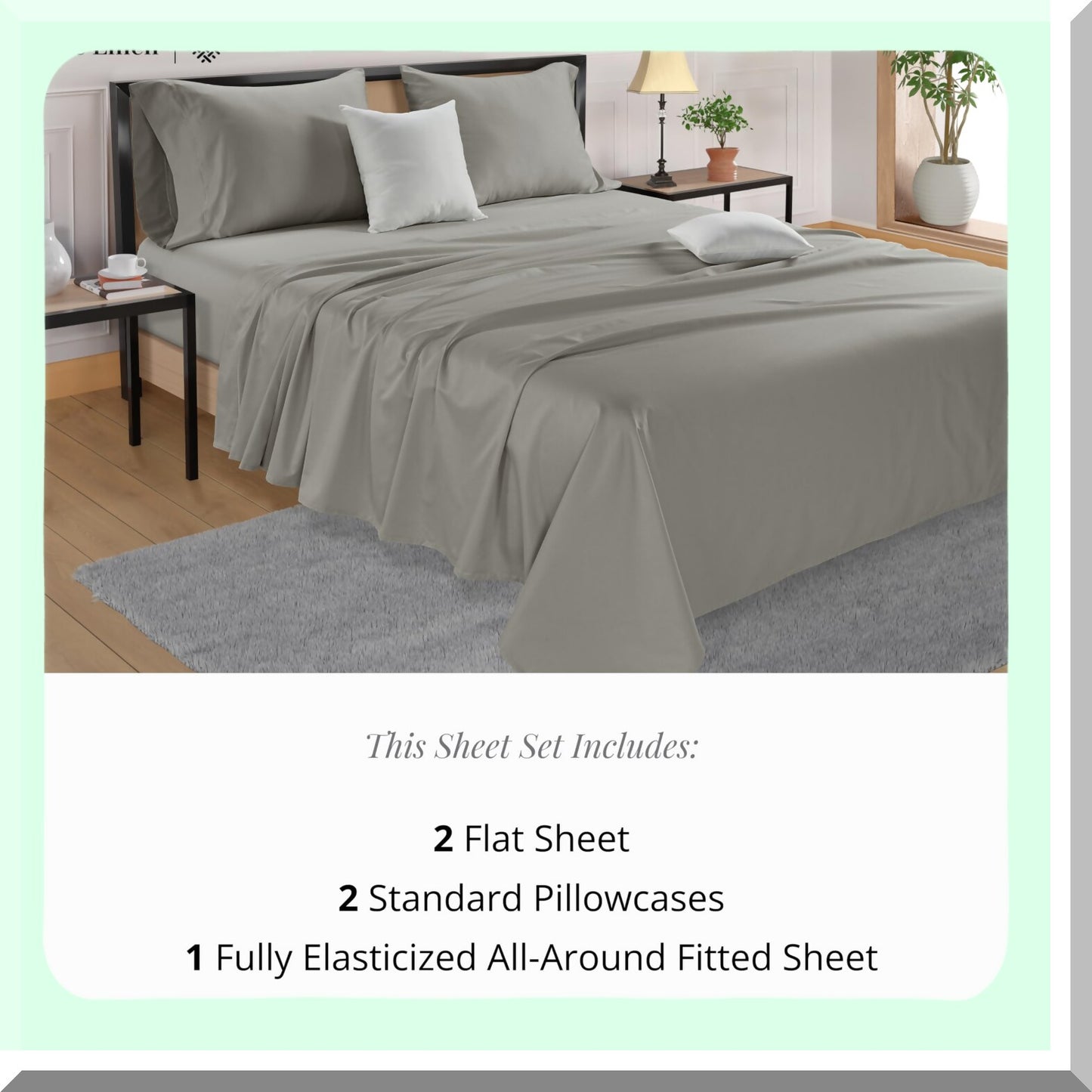 Luxury Cotton Split Bedding Set - 5 Piece 600 TC Sheets with Deep Pockets for Adjustable Beds. Ultra Soft Hotel Quality Pillowcases in Silver.
