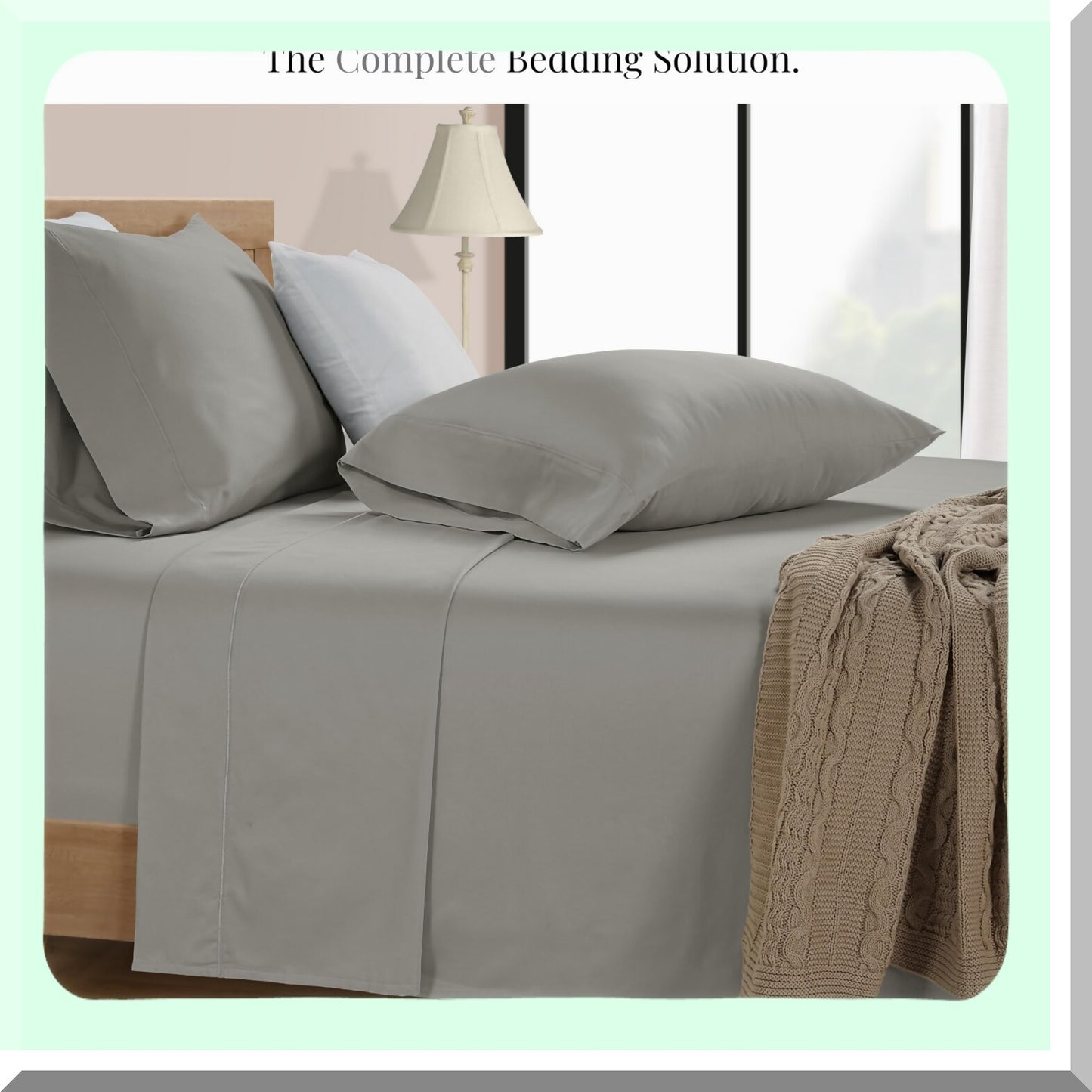 Luxury Cotton Split Bedding Set - 5 Piece 600 TC Sheets with Deep Pockets for Adjustable Beds. Ultra Soft Hotel Quality Pillowcases in Silver.