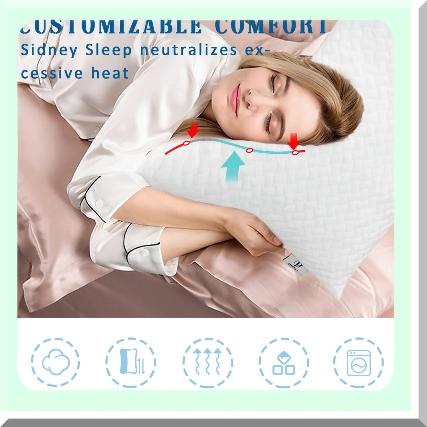 CoolGel Side Sleeper Memory Foam Pillow - Adjustable Queen Size 20 x 30 inches - Cooling Bed Pillow for Back and Side Sleep - Washable Removable Cover