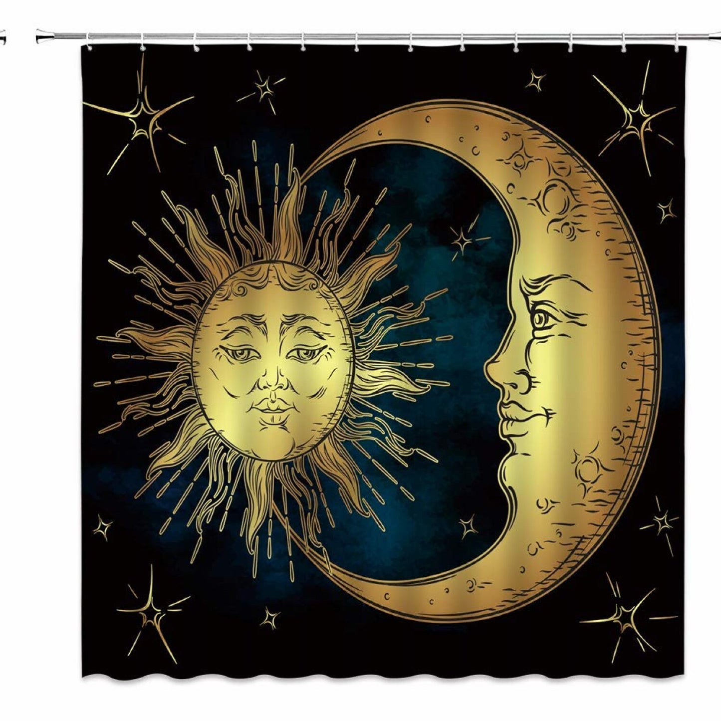 Sun and Moon Shower Curtain Navy Gold 71x71 inches