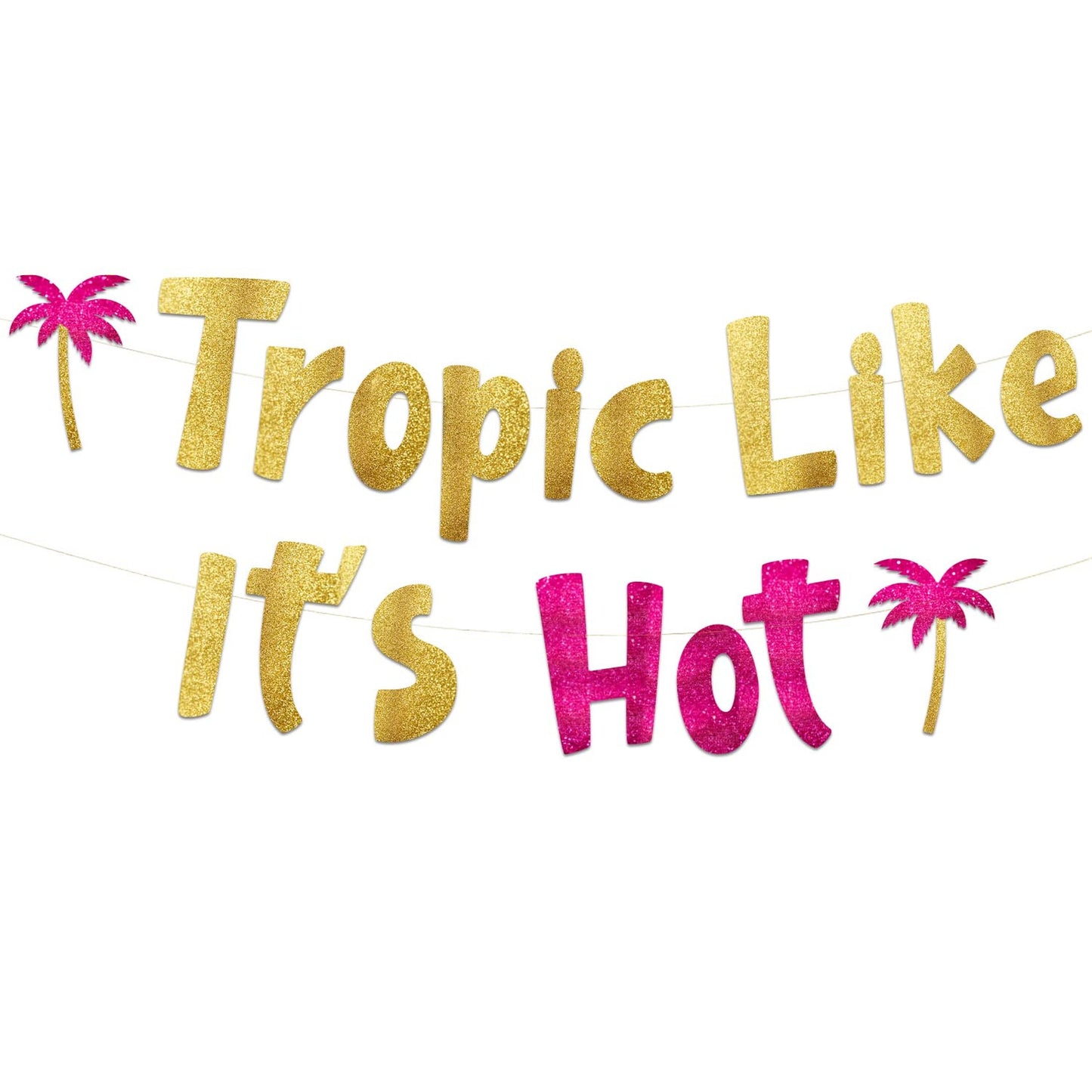 Tiki Tropic Glitter Luau Banner - Aloha Hawaii Beach Party Decor - Summer Tropical Pool Supplies - Hot Hawaiian Themed Favors