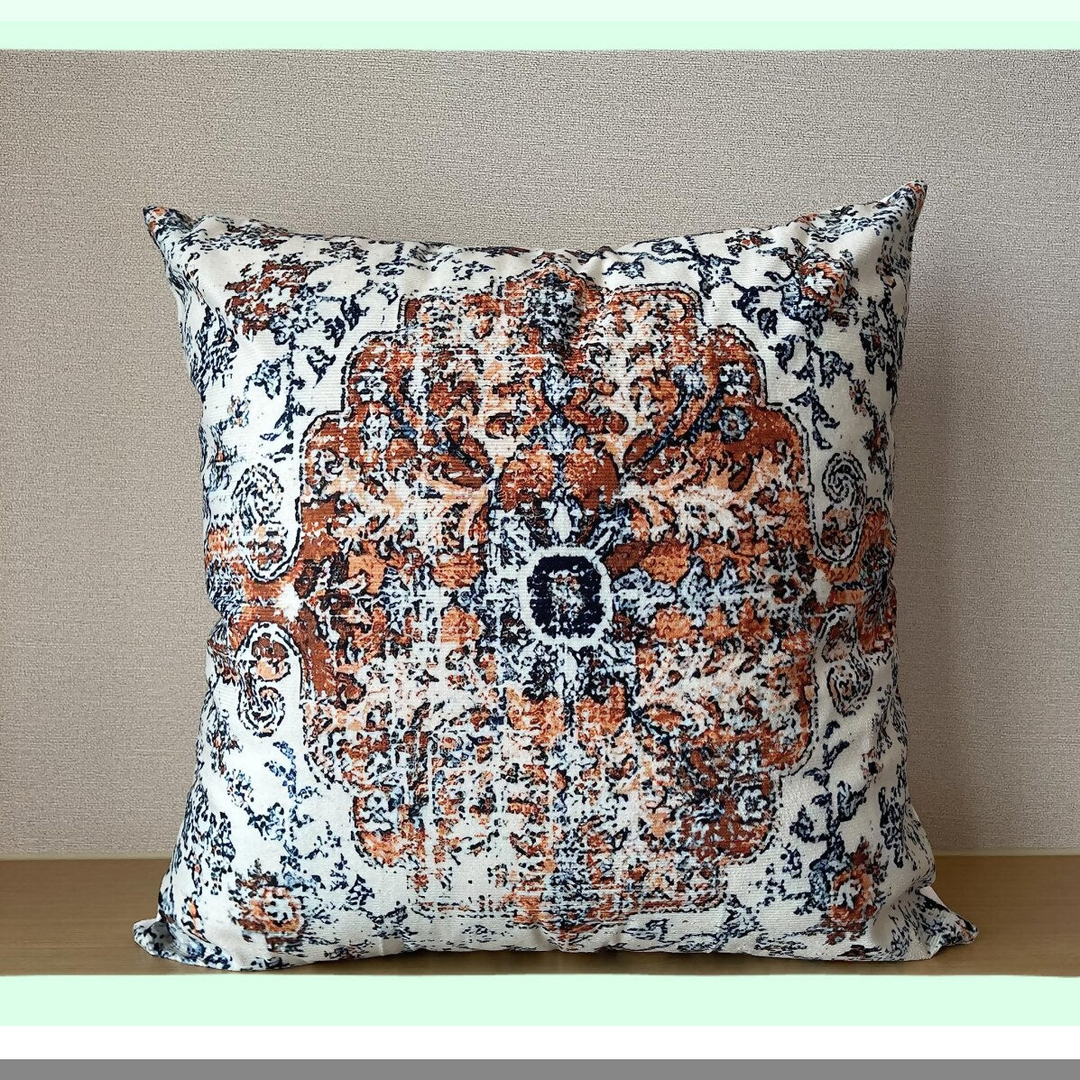 Vintage Boho Floral Pillow Covers - Set of 2 18X18 Inch Ethnic Design Cushion Cases for Home Decor. Brown Blue Carpet Pattern for Bedroom, Outdoor Sofa.
